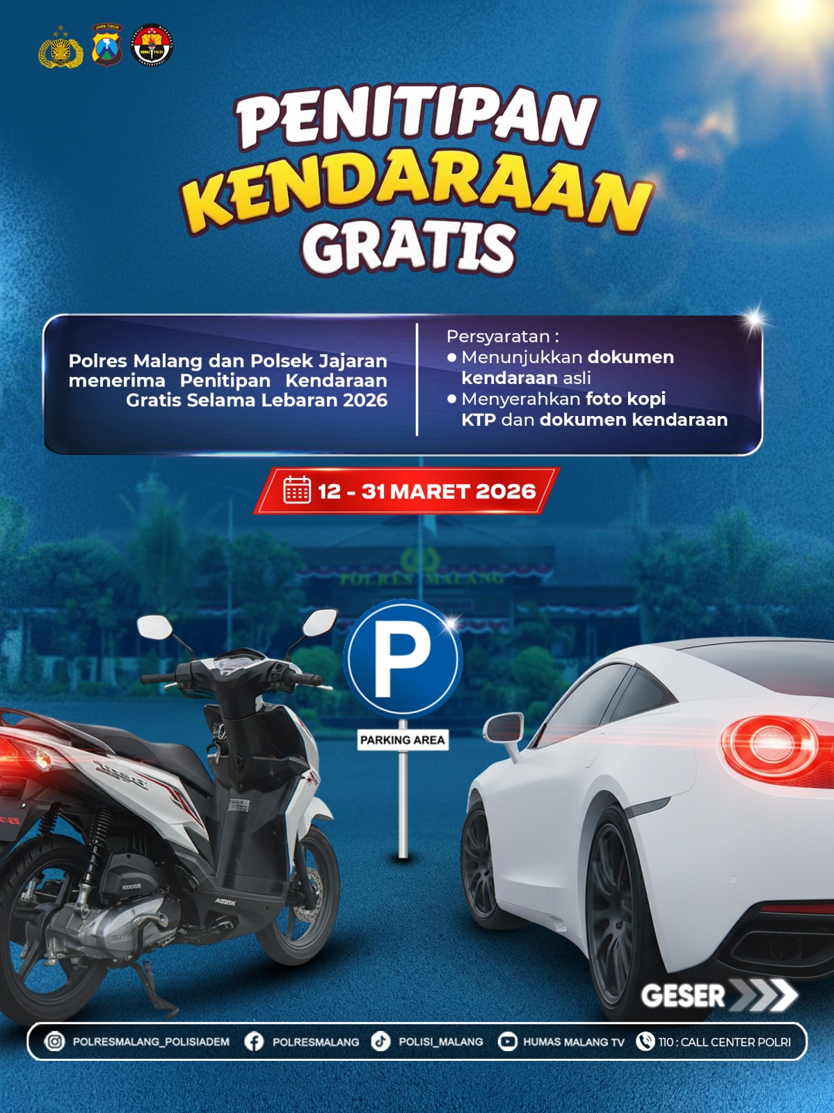 Polres Malang Sediakan Layanan Penitipan Kendaraan Gratis Selama Mudik Lebaran 2026 3 Polres Malang Sediakan Layanan Penitipan Kendaraan Gratis Selama Mudik Lebaran 2026